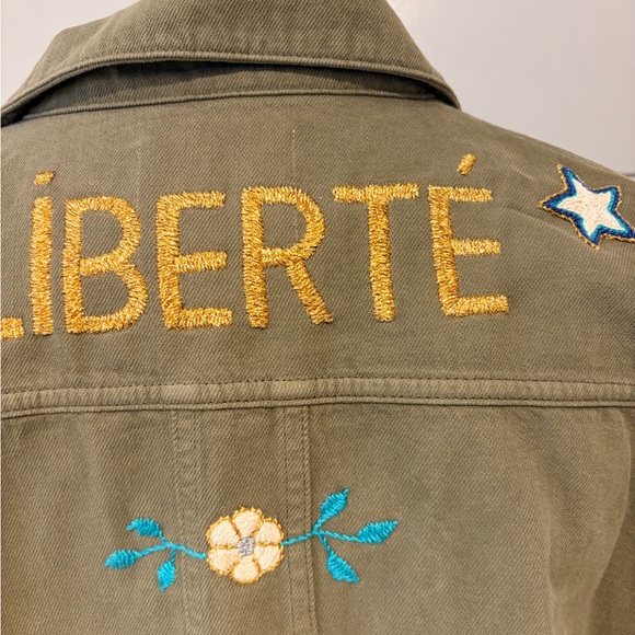 Sezane LIBERTÉ Olive Green Embroidered Military Jacket/Button Down Shirt - Picture 4 of 9